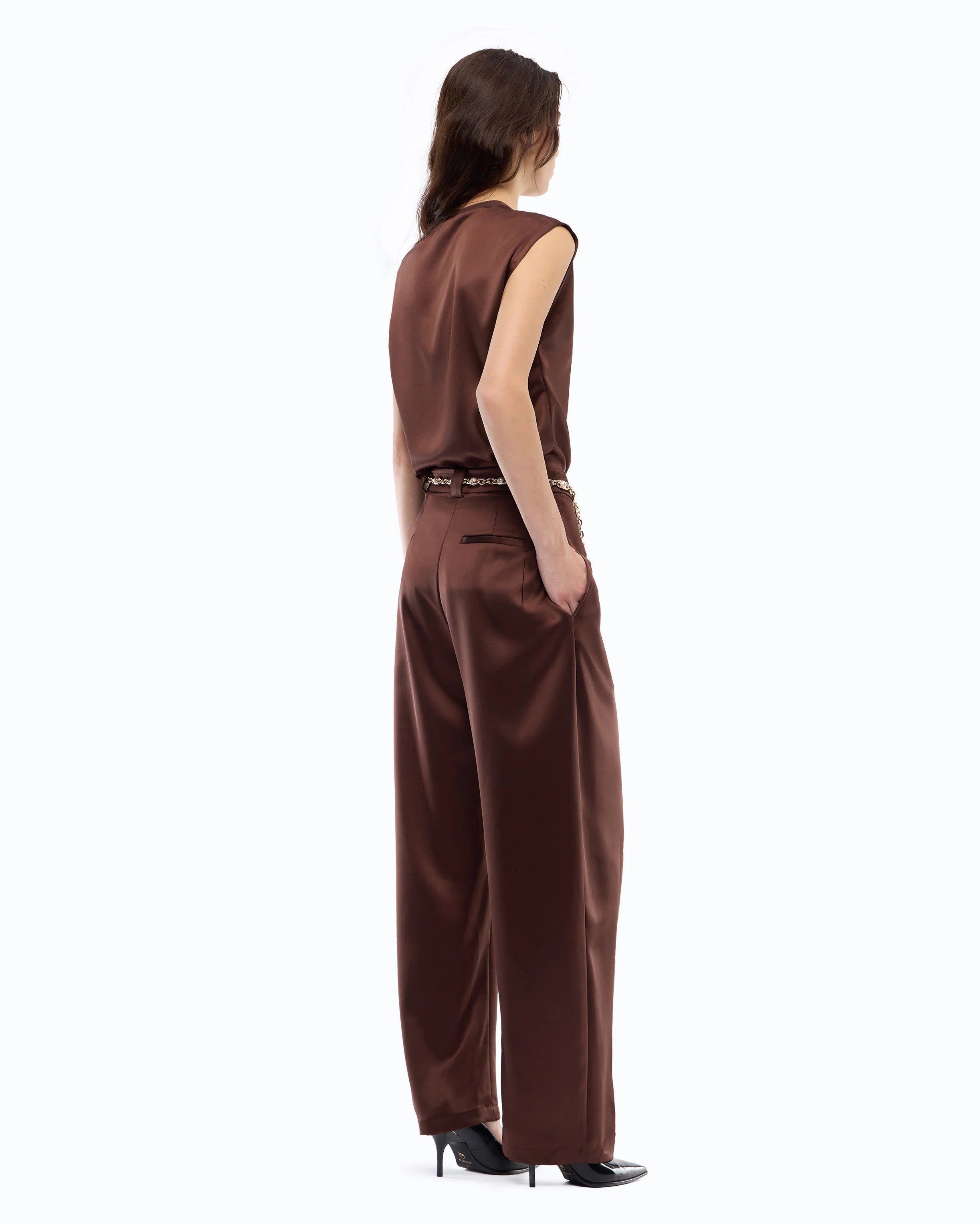 PINKO Pantalone Pesce Satin-Cioccolato