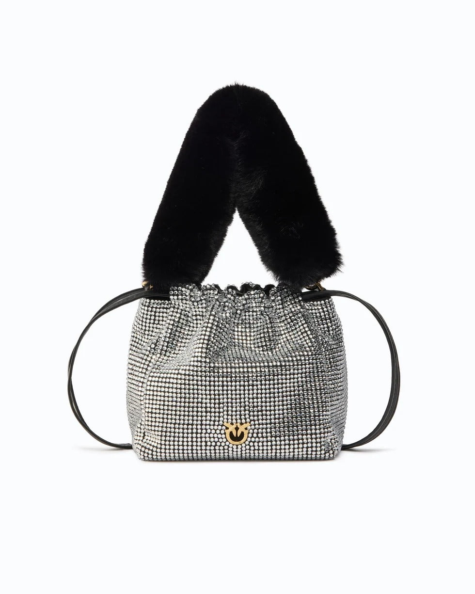 PINKO Borsa POUCH FULL STRASS-Nero