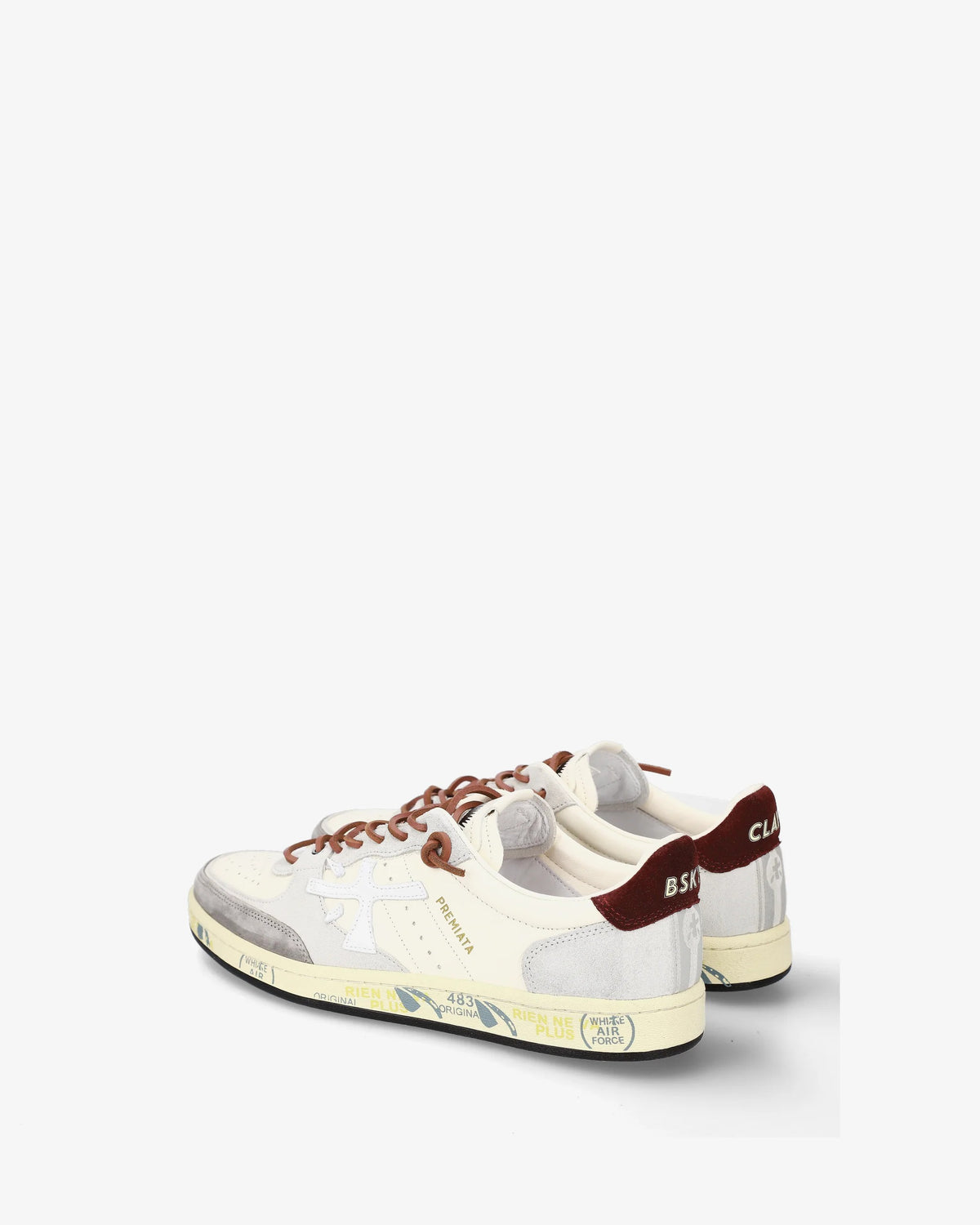 PREMIATA Sneaker Uomo BSKTCLAY-Bianco/Grigio/Burgundy