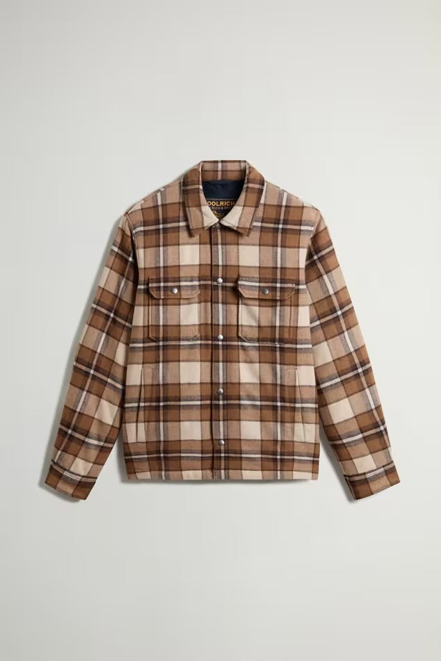 WOOLRICH Giacca Camicia Uomo WOOL CHECK ALASKAN-Dark Camel