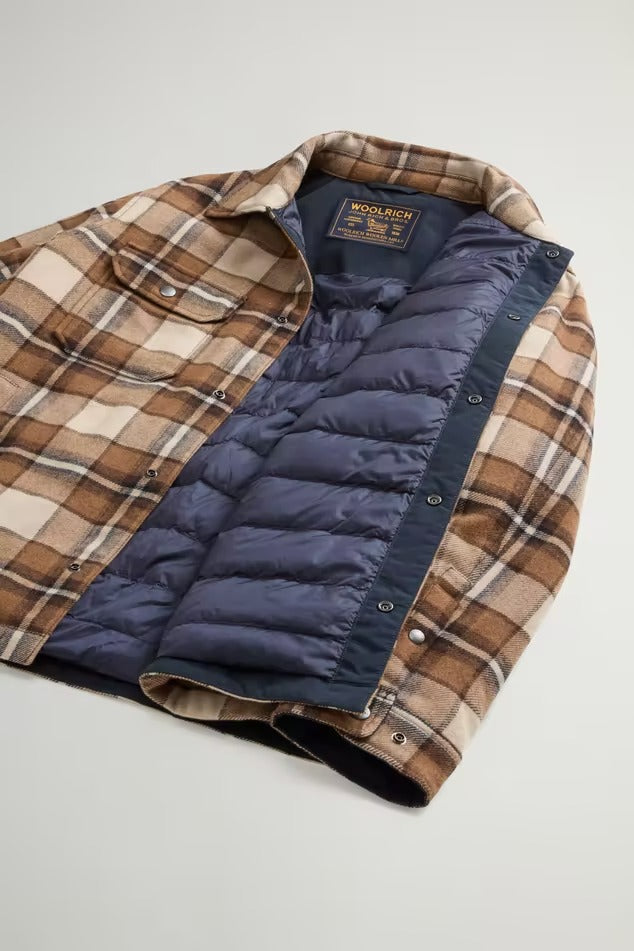 WOOLRICH Giacca Camicia Uomo WOOL CHECK ALASKAN-Dark Camel