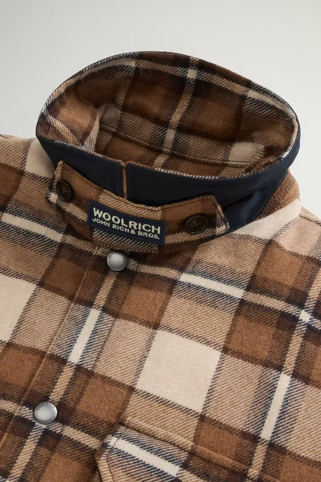 WOOLRICH Giacca Camicia Uomo WOOL CHECK ALASKAN-Dark Camel