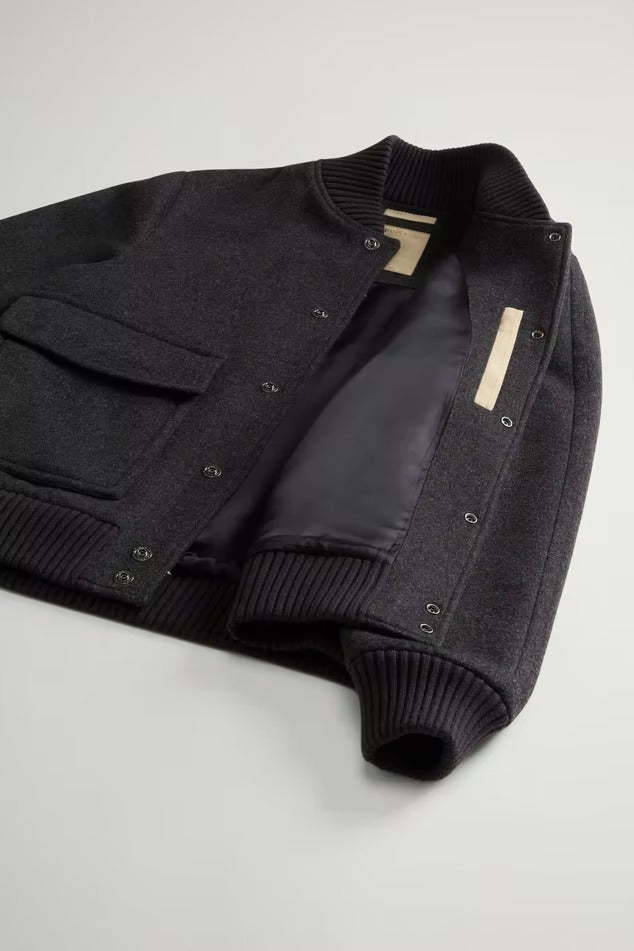 WOOLRICH Bomber Uomo TWILL WOOL MILES-Dark Grey Melange