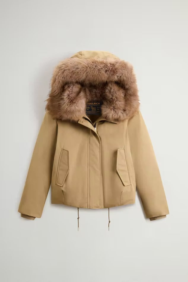 WOOLRICH Parka Donna BEST COTTON FAUX FUR SHORT-Gold Khaki