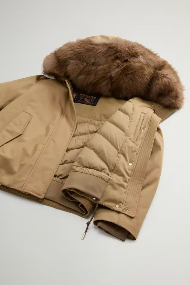 WOOLRICH Parka Donna BEST COTTON FAUX FUR SHORT-Gold Khaki
