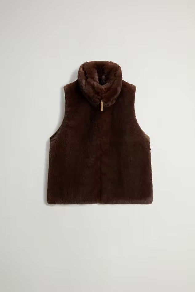 WOOLRICH Gilet Donna HYBRID CURLY-Dark Earth