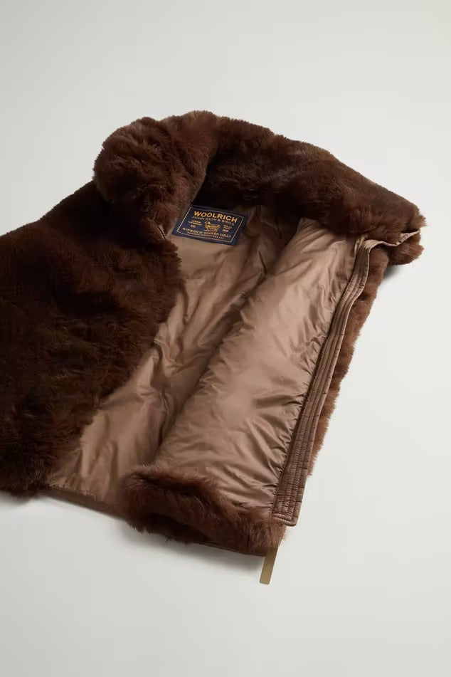 WOOLRICH Gilet Donna HYBRID CURLY-Dark Earth