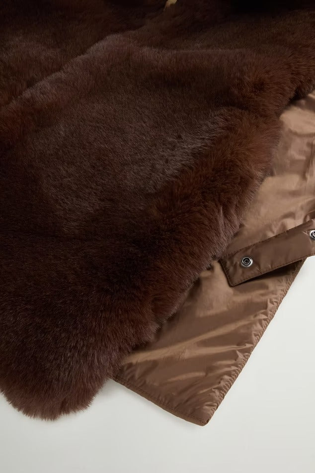 WOOLRICH Gilet Donna HYBRID CURLY-Dark Earth