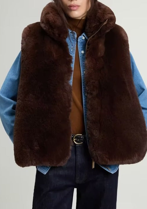 WOOLRICH Gilet Donna HYBRID CURLY-Dark Earth