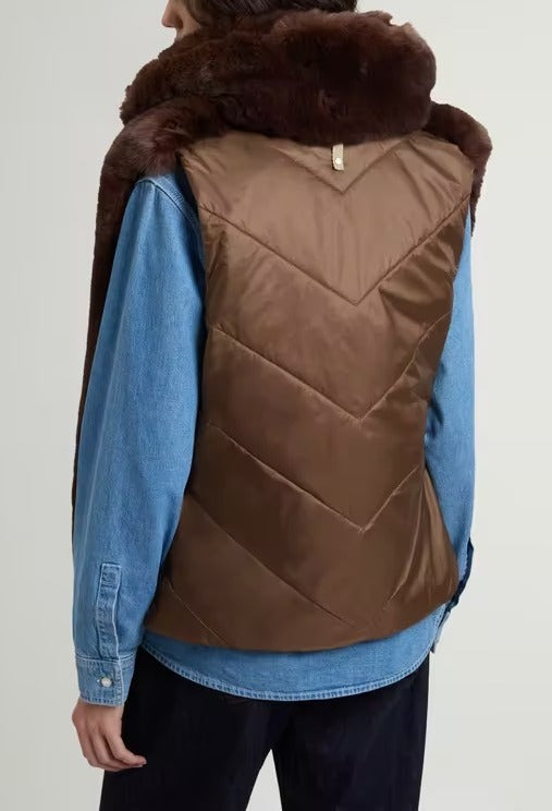 WOOLRICH Gilet Donna HYBRID CURLY-Dark Earth