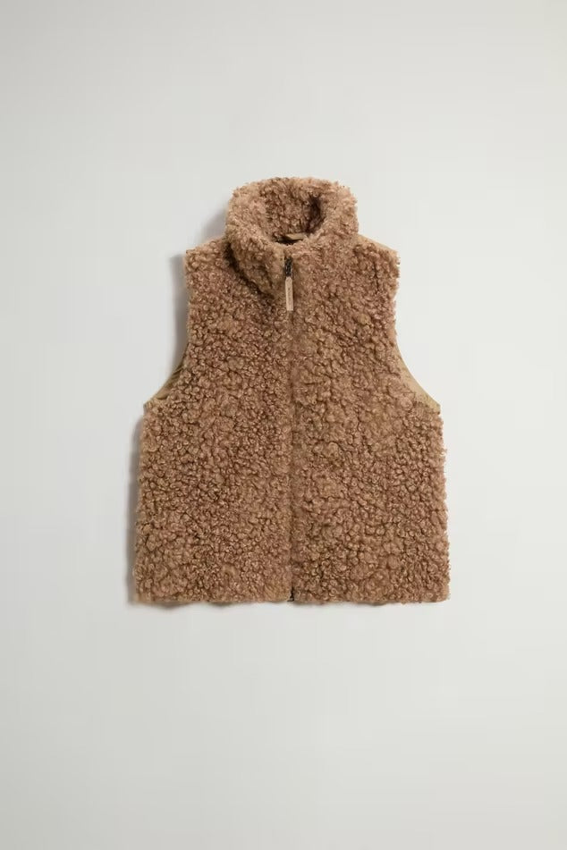 WOOLRICH Gilet Donna HYBRID CURLY-Gold Khaki