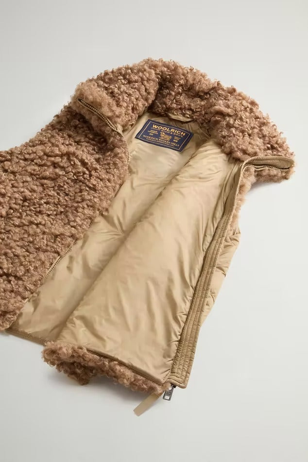 WOOLRICH Gilet Donna HYBRID CURLY-Gold Khaki