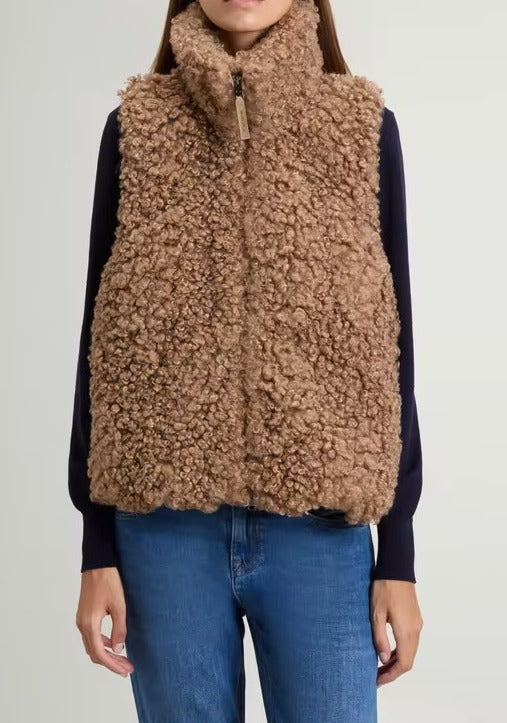 WOOLRICH Gilet Donna HYBRID CURLY-Gold Khaki