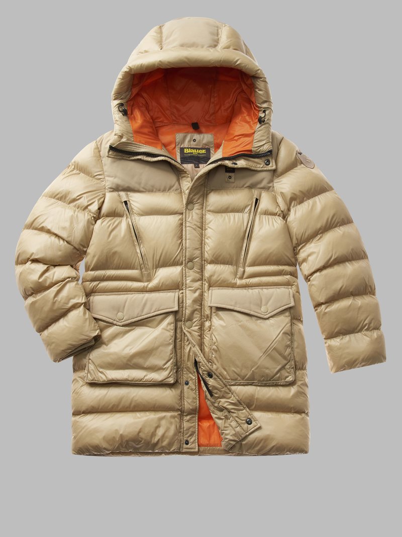 BLAUER Men's Long Down Jacket 23WBLUK02082-005958 Biscuit/Pumpkin Cream