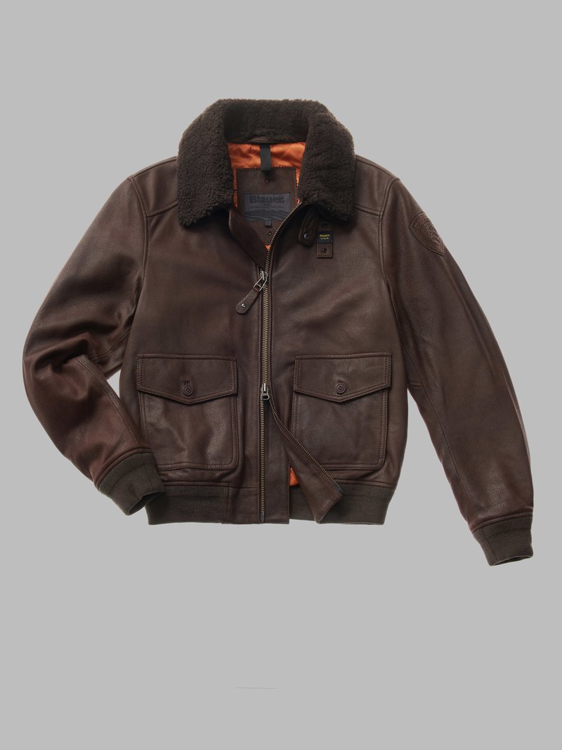BLAUER Men's Leather Jacket 23WBLUL01267-006663 Java Brown