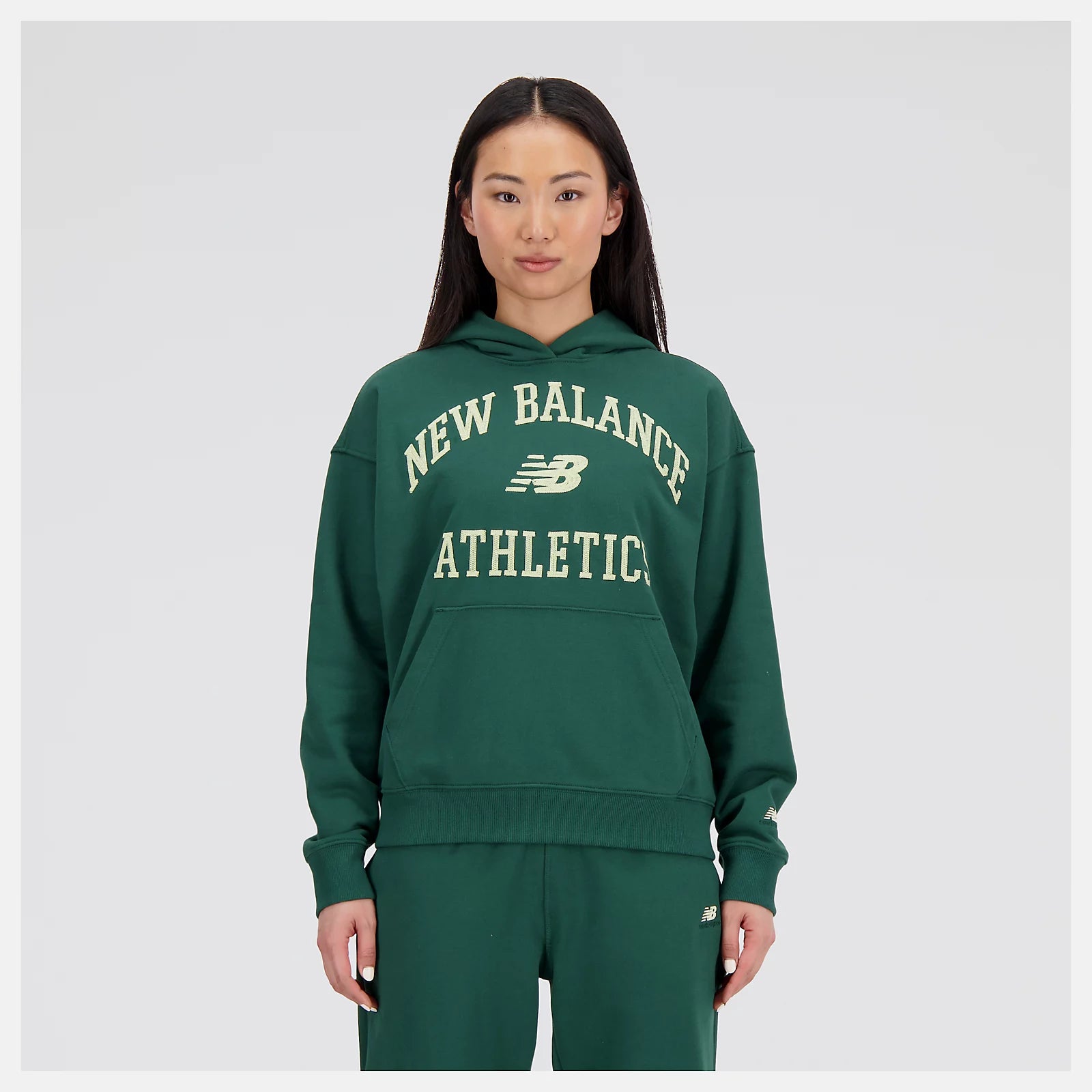 NEW BALANCE Women's Athletics Varsity Hoodie WT33550 Nightwatch Green