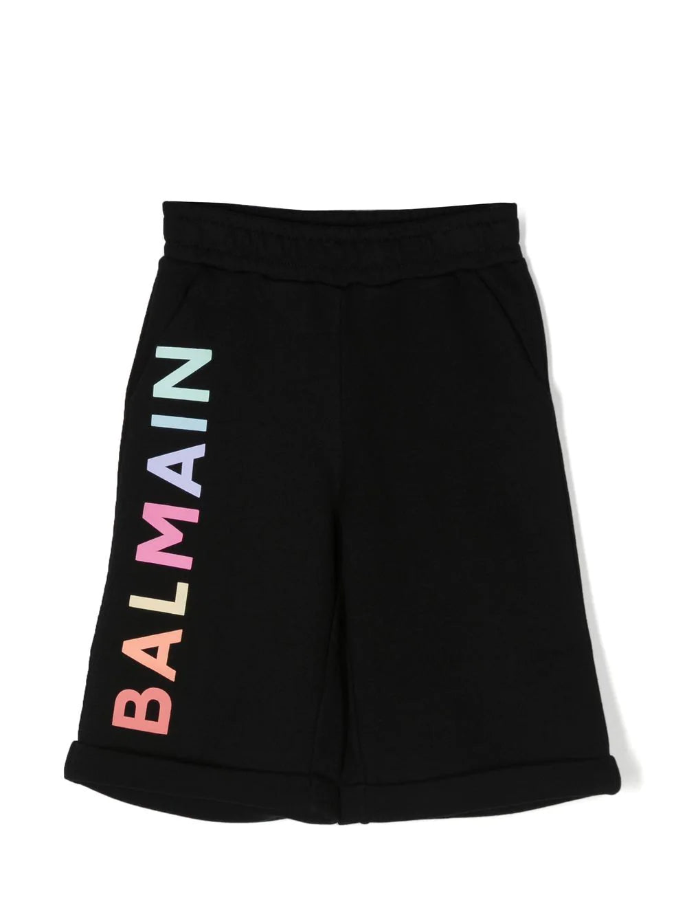 Balmain Kids Bermuda nero con stampa multicolore