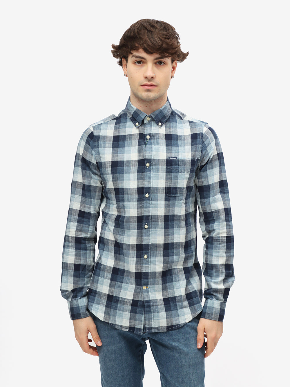 Barbour Camicia Uomo HILLROAD TAILORED SHIRT-Navy