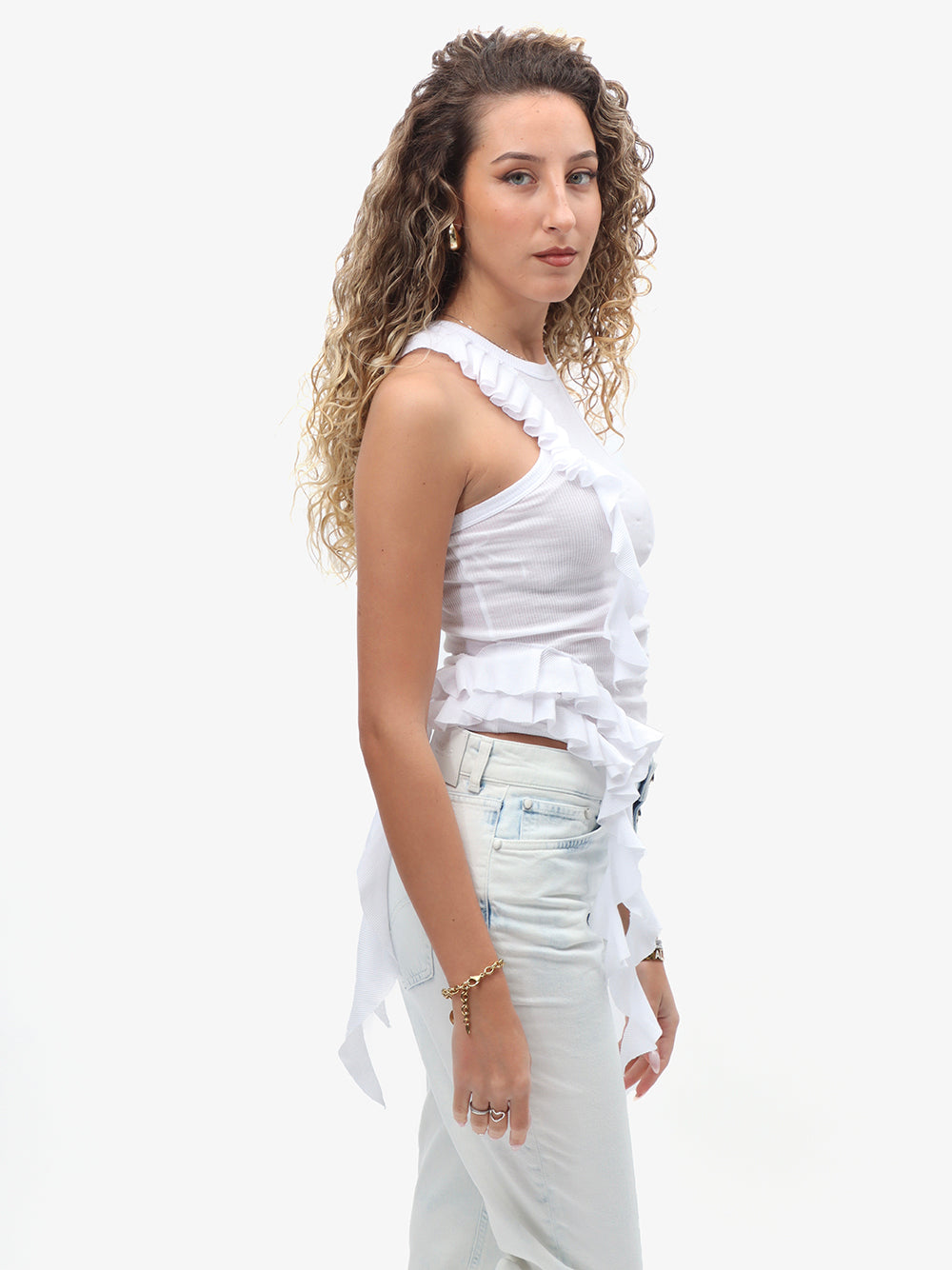 Dondup Canotta Donna Costine Rouches-Bianco