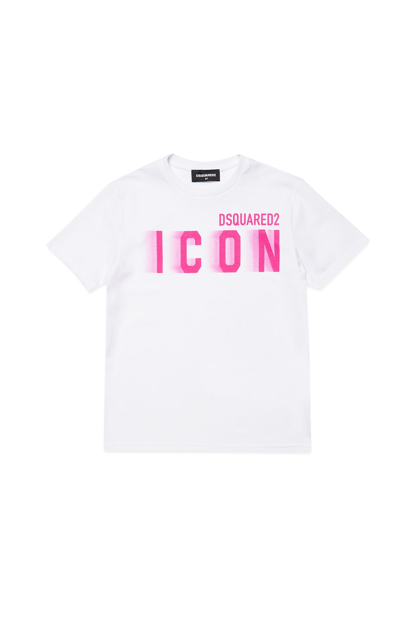 DSQUARED2-T-Shirt Unisex Bambino Icon-Bianco Rosa Fluo
