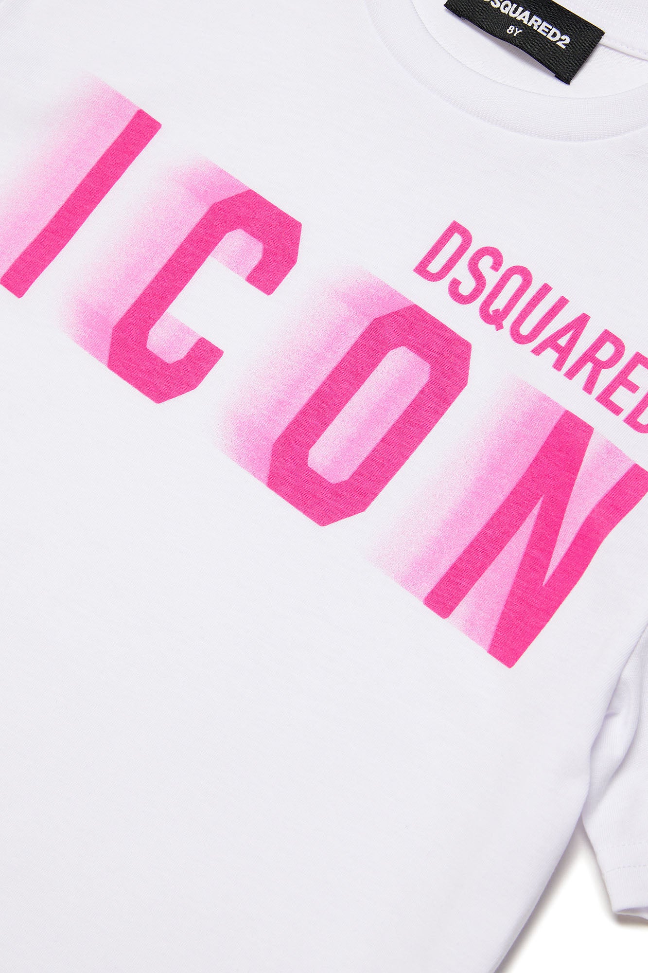 DSQUARED2-T-Shirt Unisex Bambino Icon-Bianco Rosa Fluo