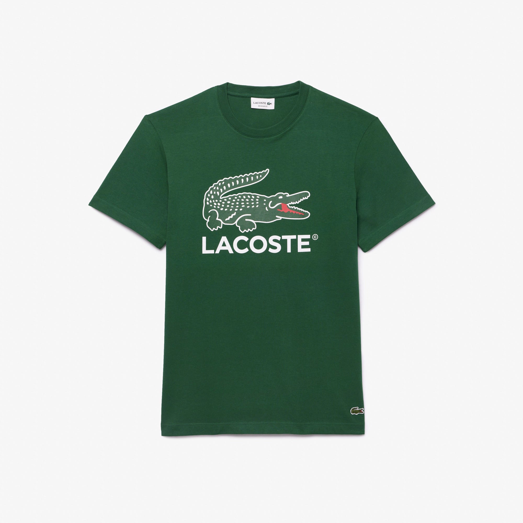 LACOSTE T-Shirt Uomo Maxi Stampa Logo-Verde