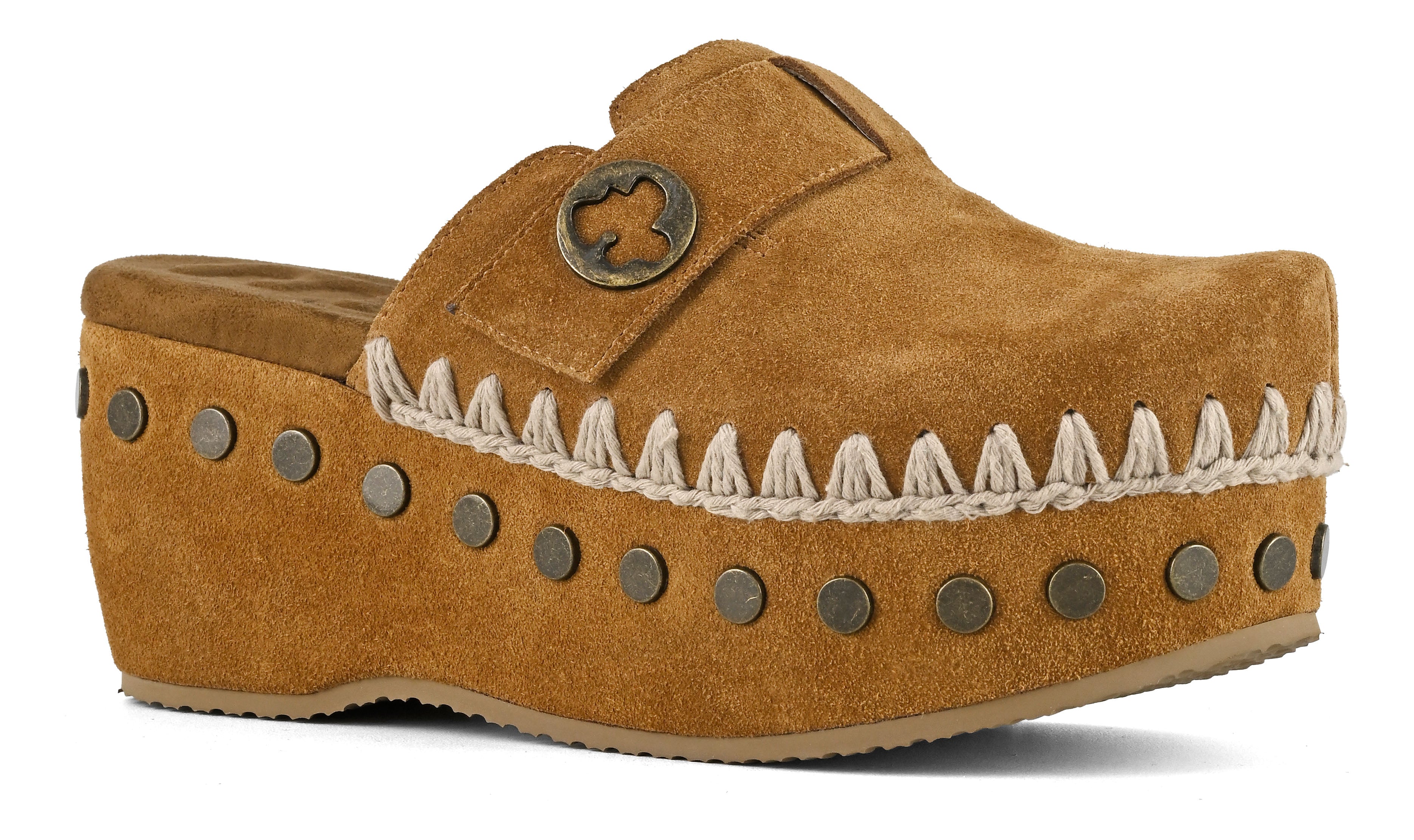 MOU Ciabatta Donna CLOG PLAIN SUEDE-Cognac