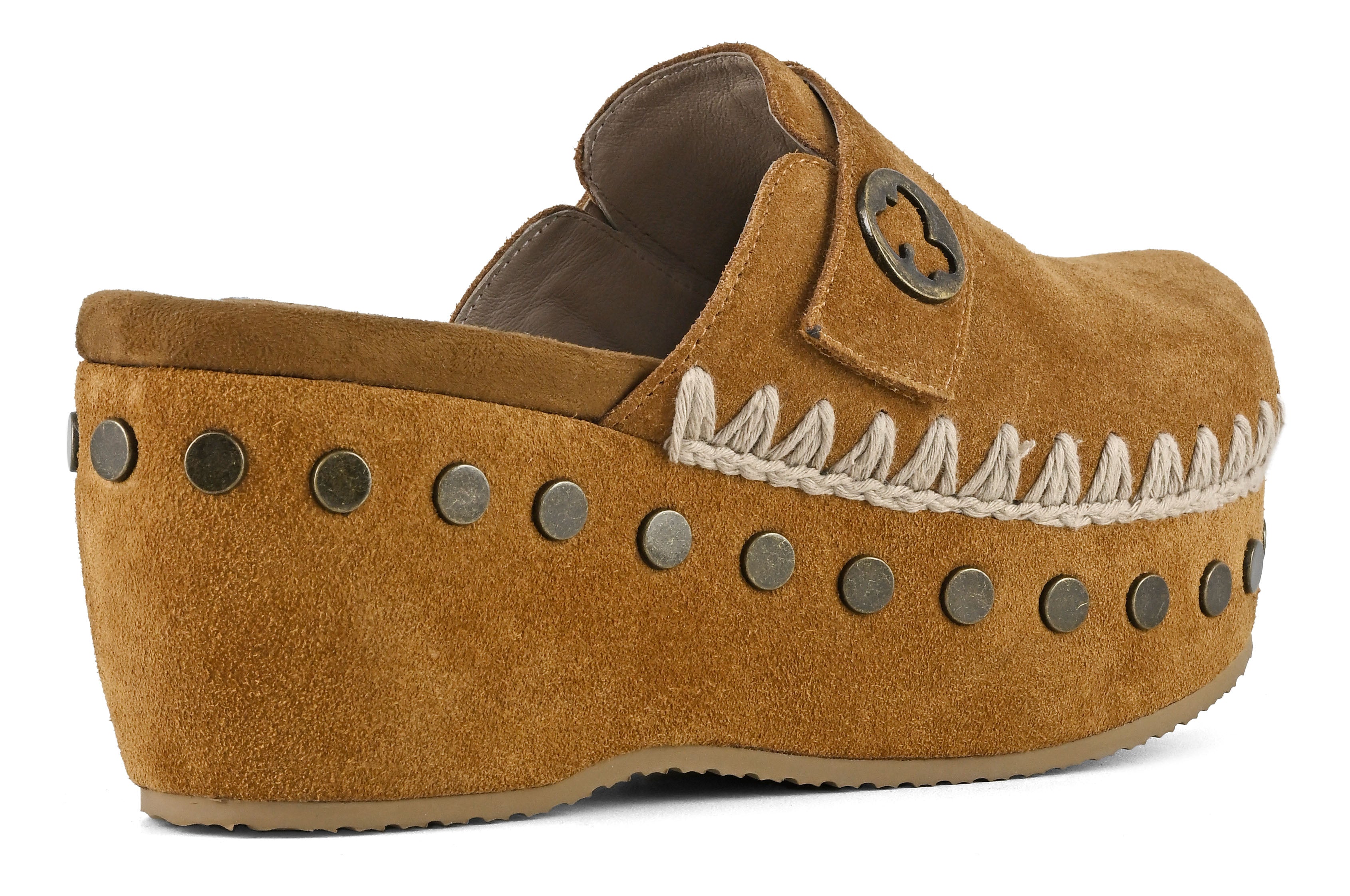 MOU Ciabatta Donna CLOG PLAIN SUEDE-Cognac