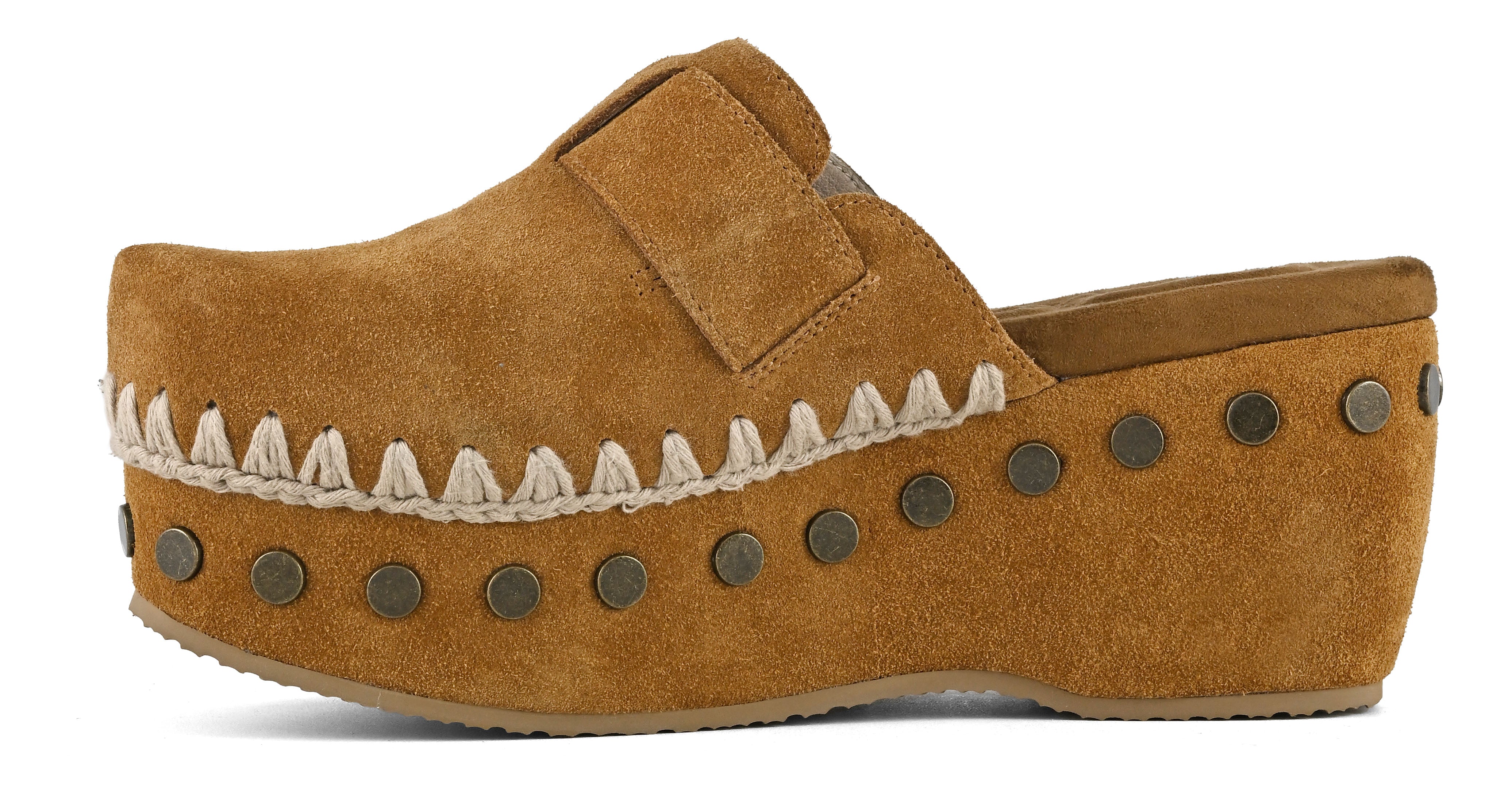 MOU Ciabatta Donna CLOG PLAIN SUEDE-Cognac