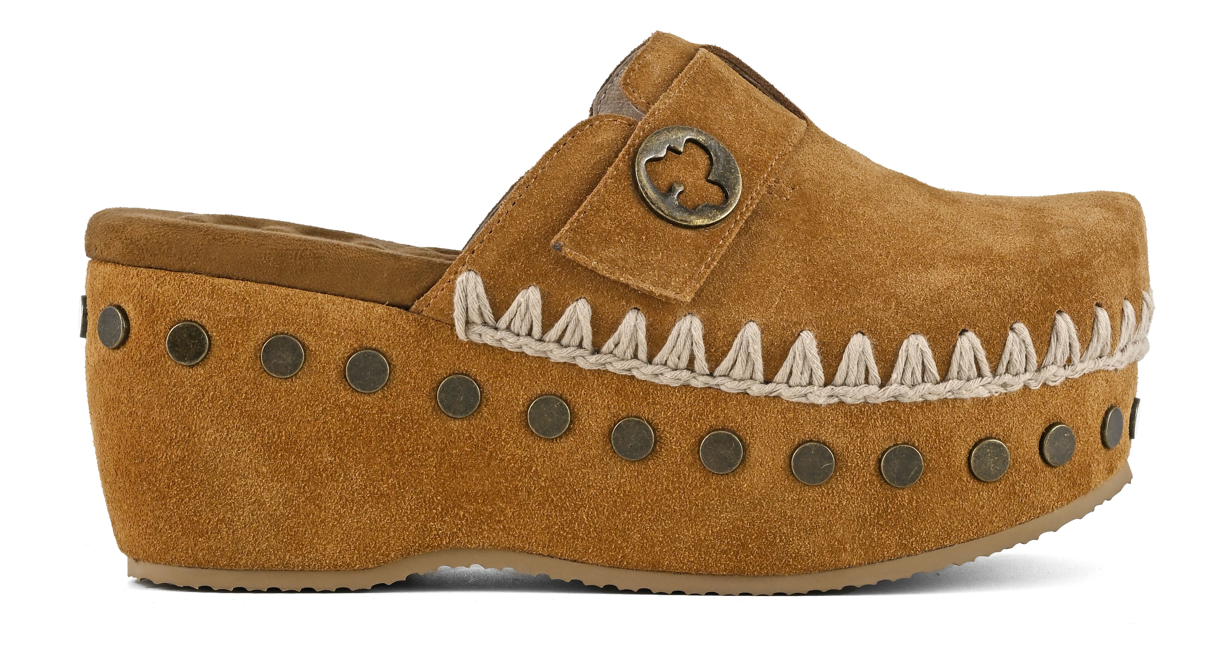 MOU Ciabatta Donna CLOG PLAIN SUEDE-Cognac