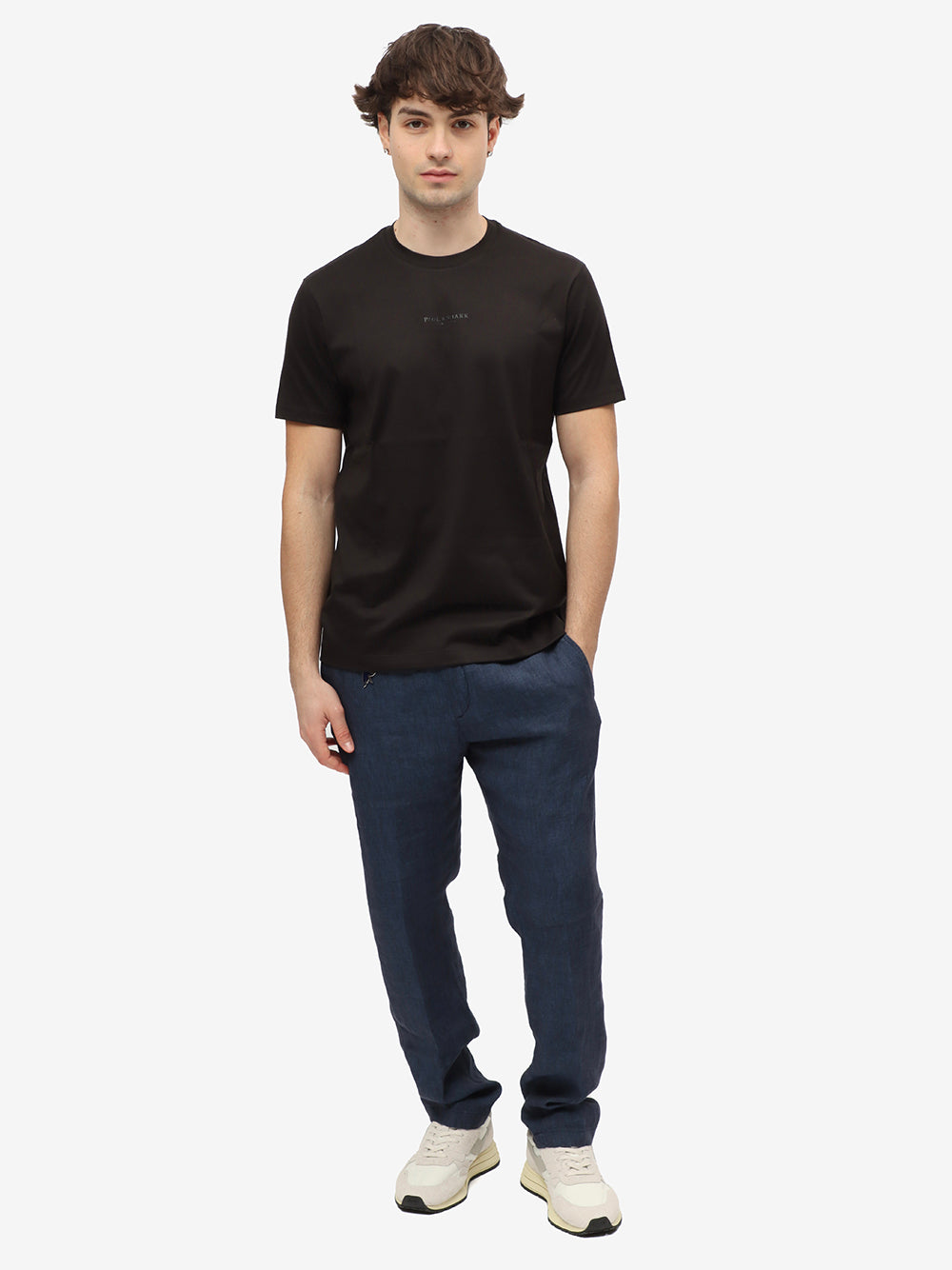 PAUL & SHARK T-Shirt Uomo Cotone Logo Lettering-Nero