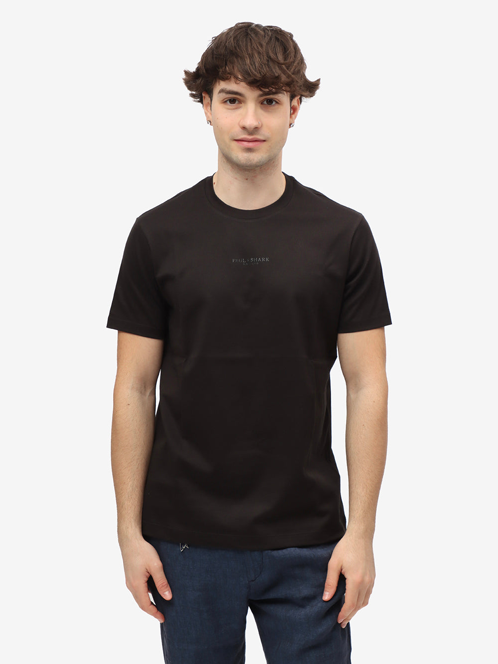 PAUL & SHARK T-Shirt Uomo Cotone Logo Lettering-Nero