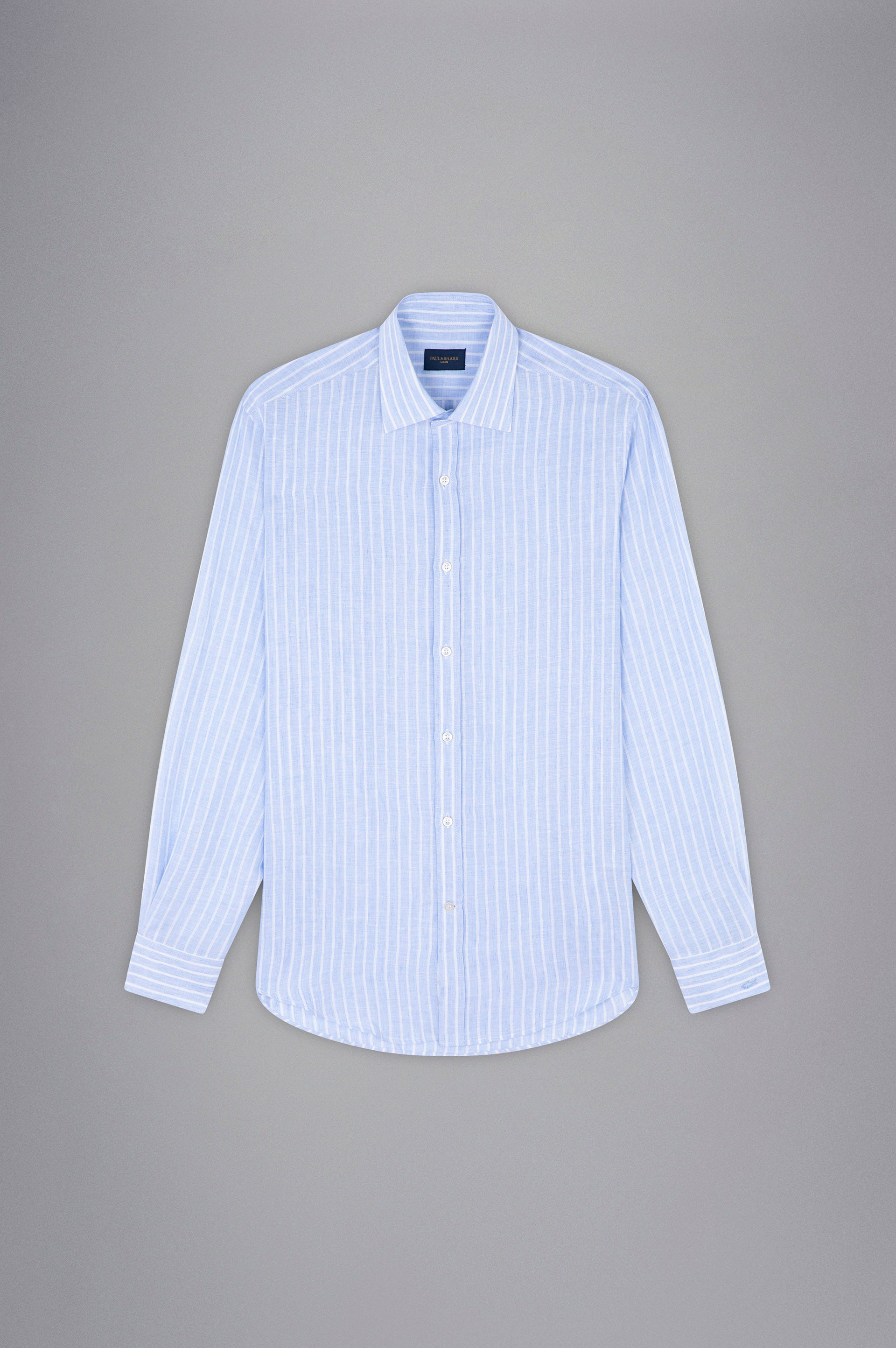PAUL & SHARK Camicia Uomo Lino Righe-Azzurro Bianco