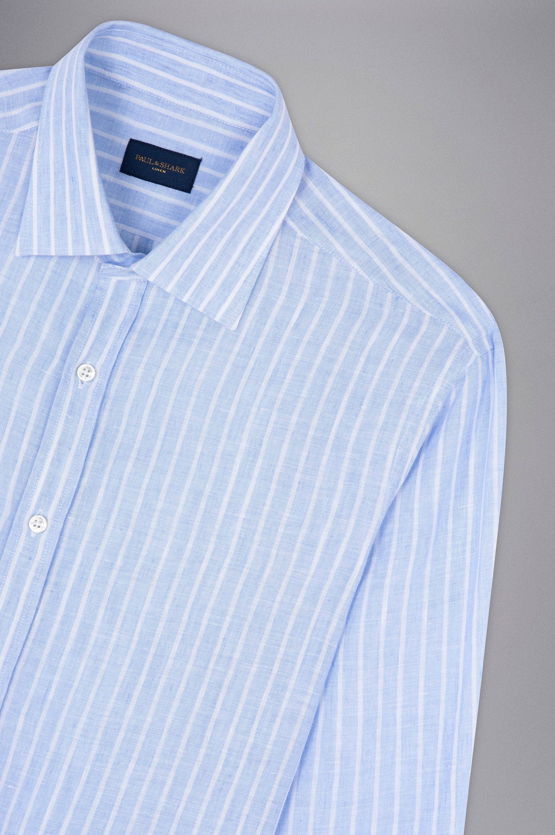 PAUL & SHARK Camicia Uomo Lino Righe-Azzurro Bianco