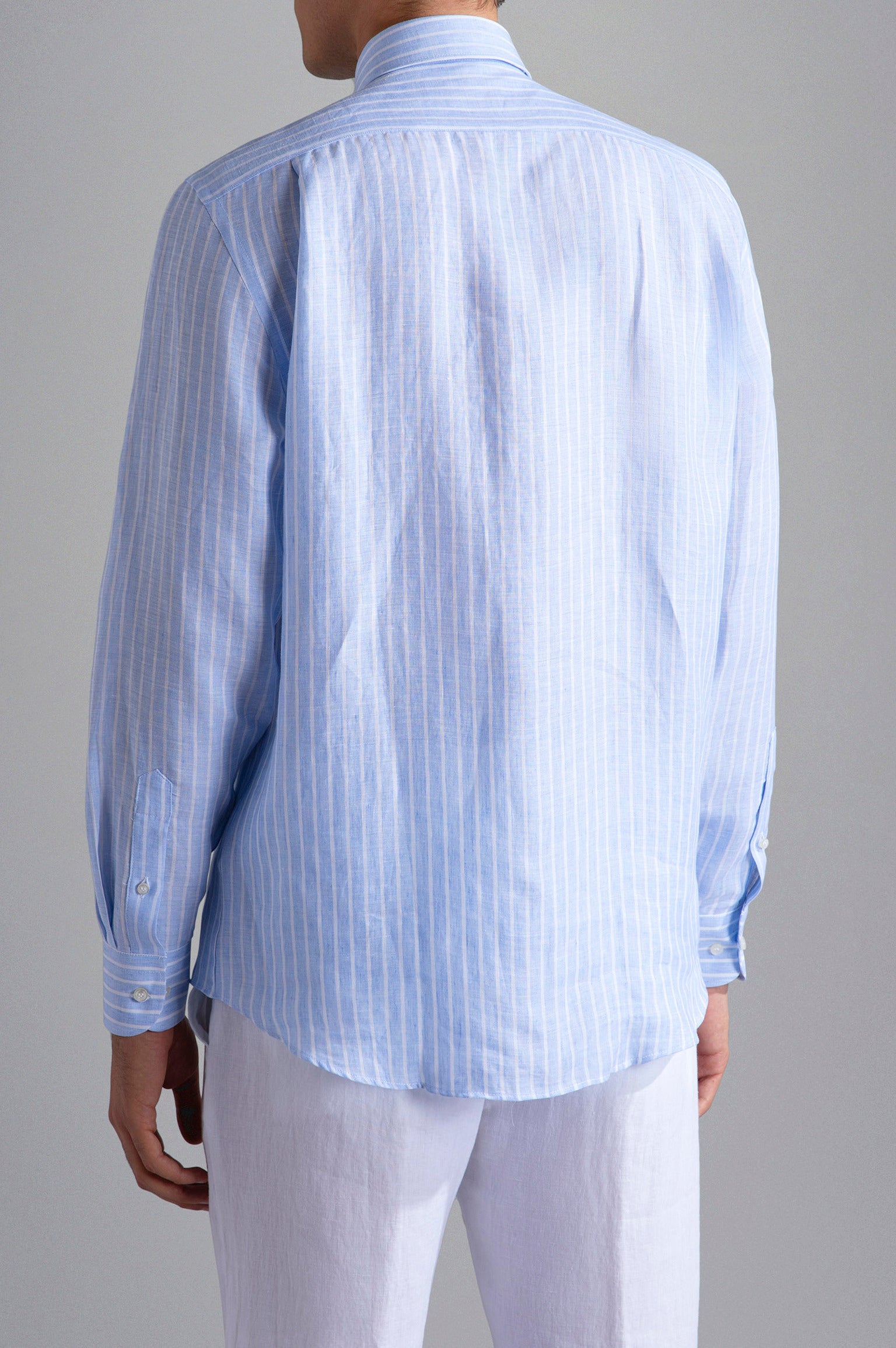 PAUL & SHARK Camicia Uomo Lino Righe-Azzurro Bianco