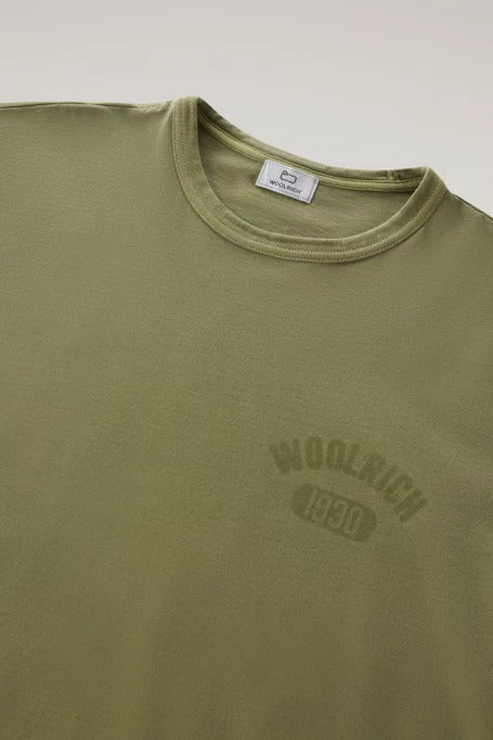 Woolrich T-Shirt Uomo Garment Dyed Logo-Lake Olive