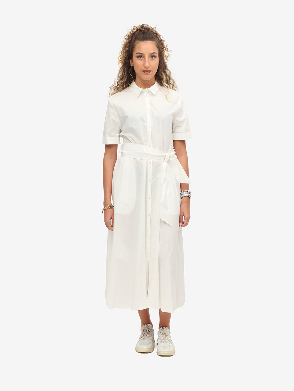 Woolrich Abito Donna Belted Poplin Shirt Dress-Plaster White