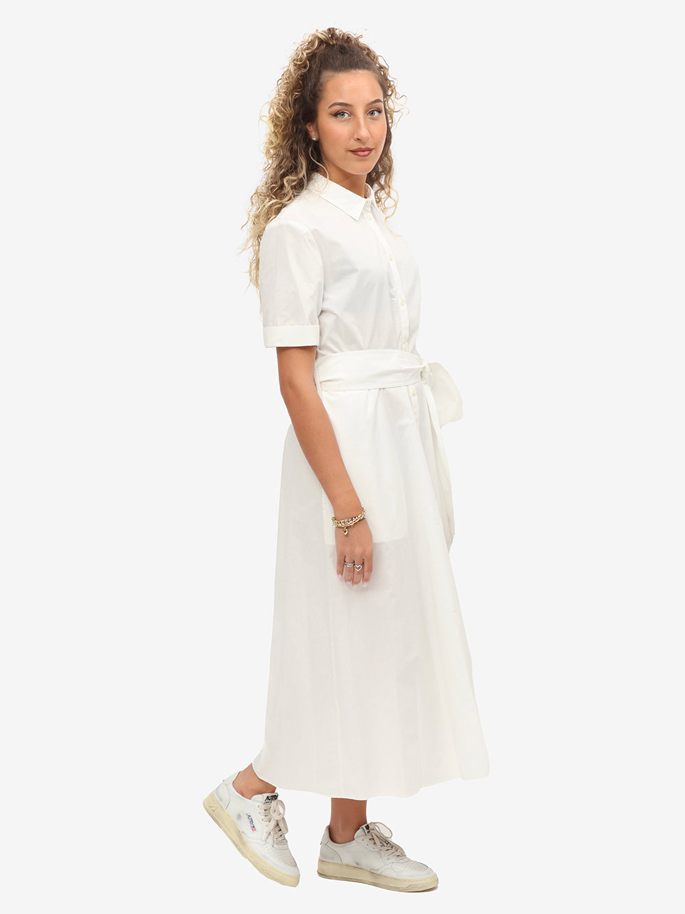 Woolrich Abito Donna Belted Poplin Shirt Dress-Plaster White