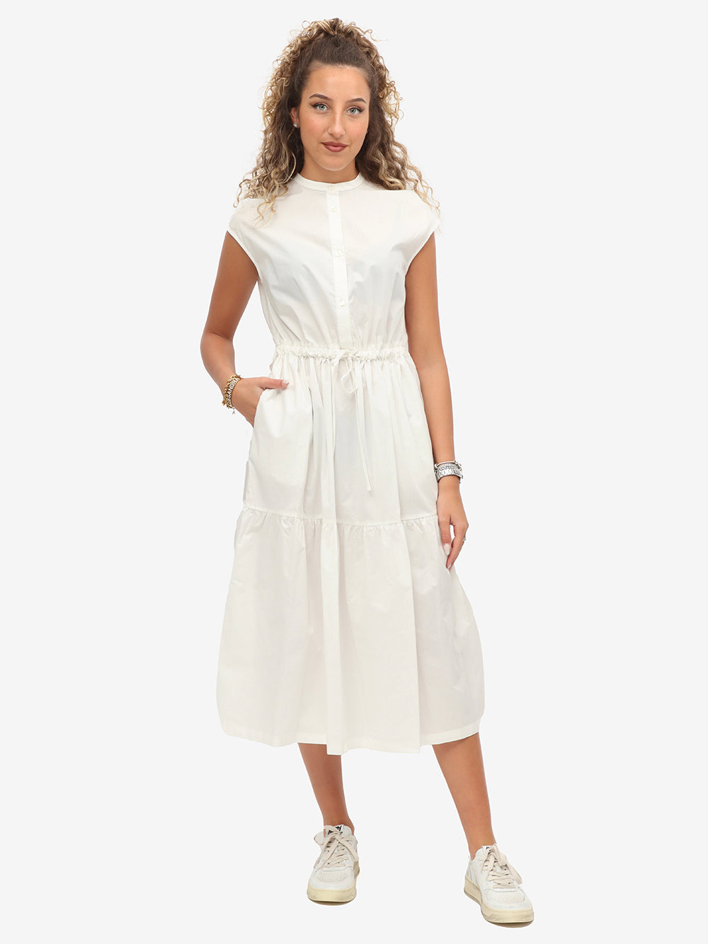 Woolrich Abito Donna Poplin Long Dress-Plaster White