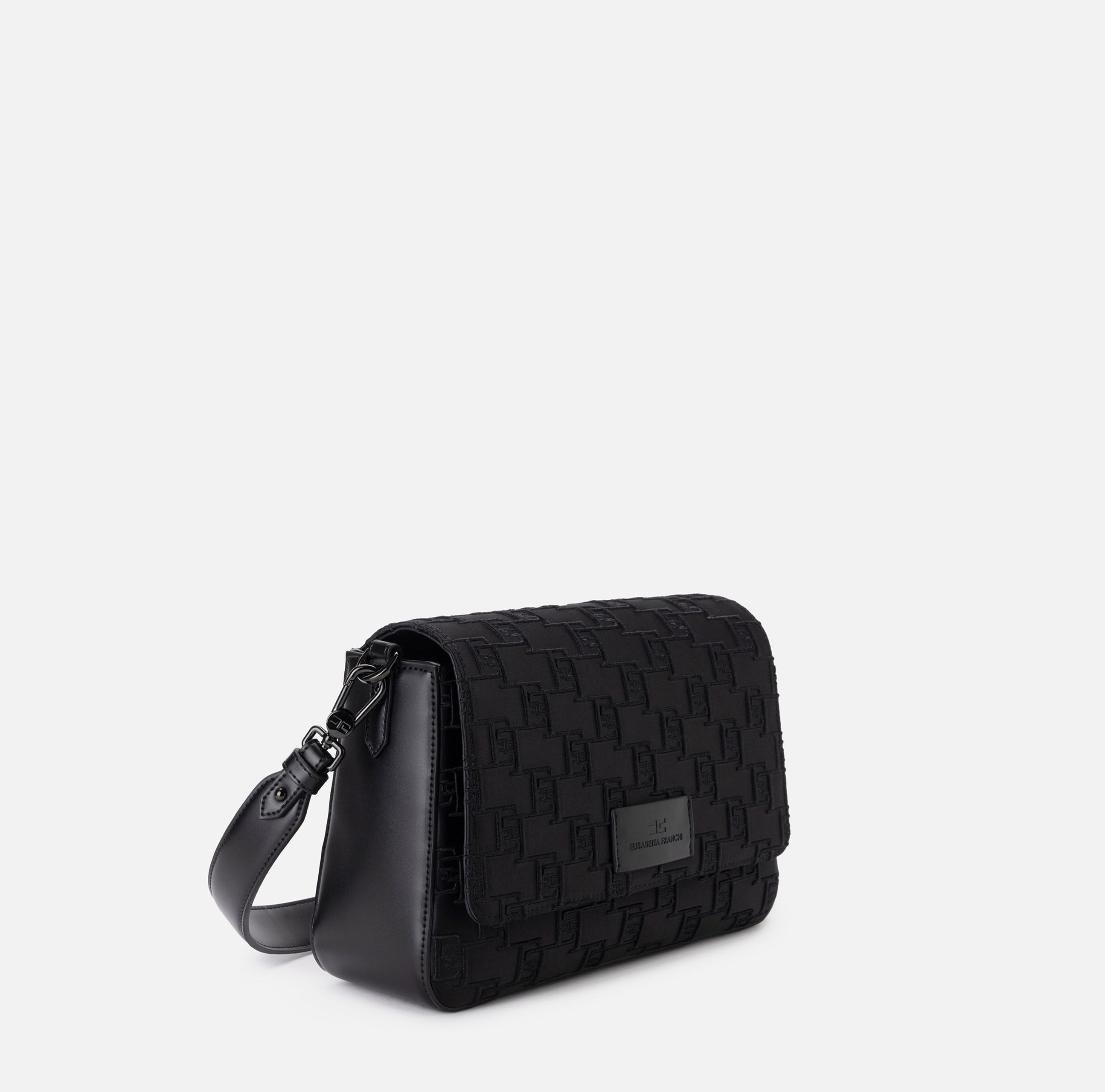 ELISABETTA FRANCHI Borsa Media Logo Embossed-Nero