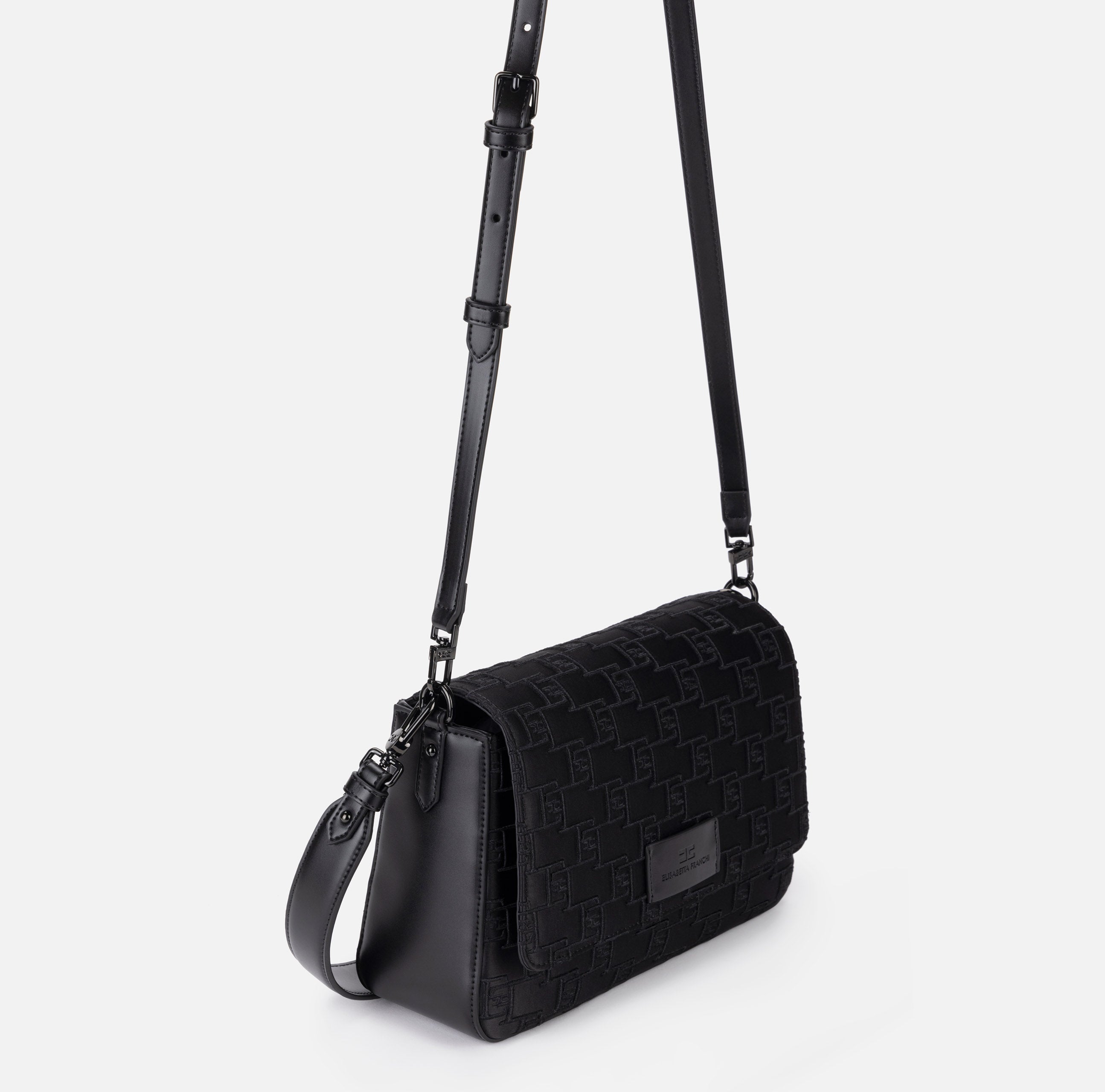 ELISABETTA FRANCHI Borsa Media Logo Embossed-Nero