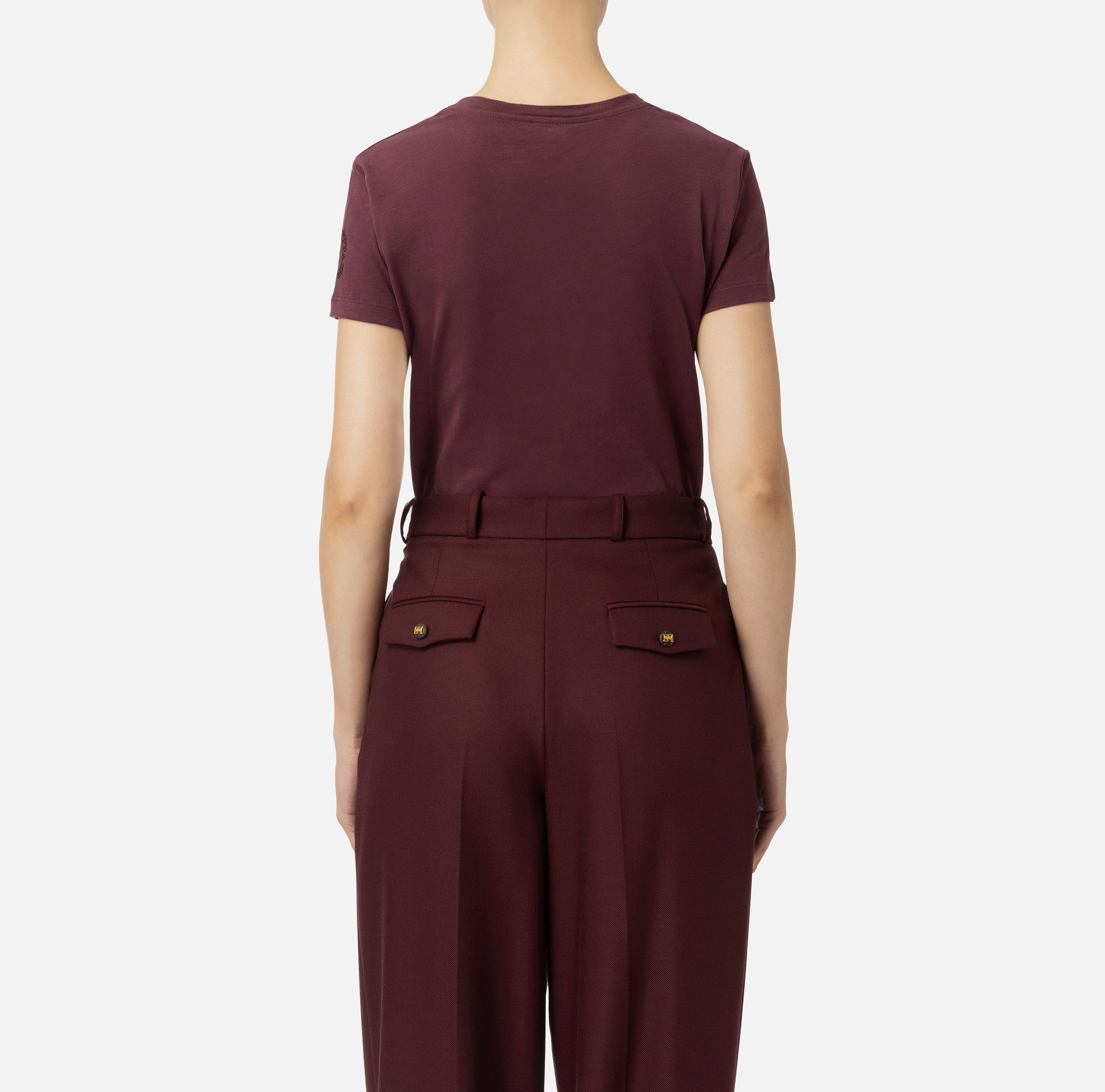 ELISABETTA FRANCHI T-Shirt Ricamo Logo-Rouge Noir