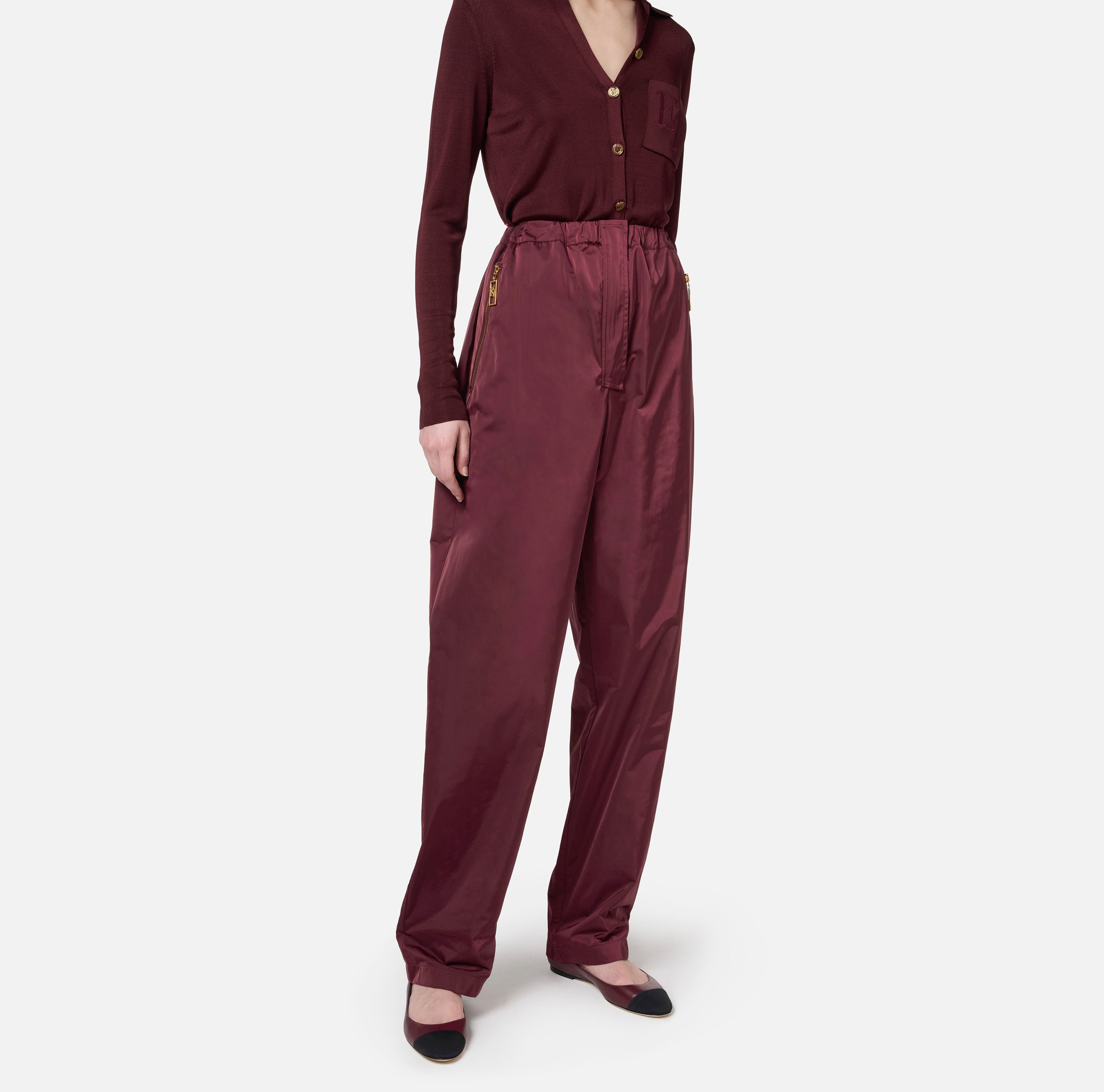 ELISABETTA FRANCHI Pantalone Nylon Tecnico-Rouge Noir