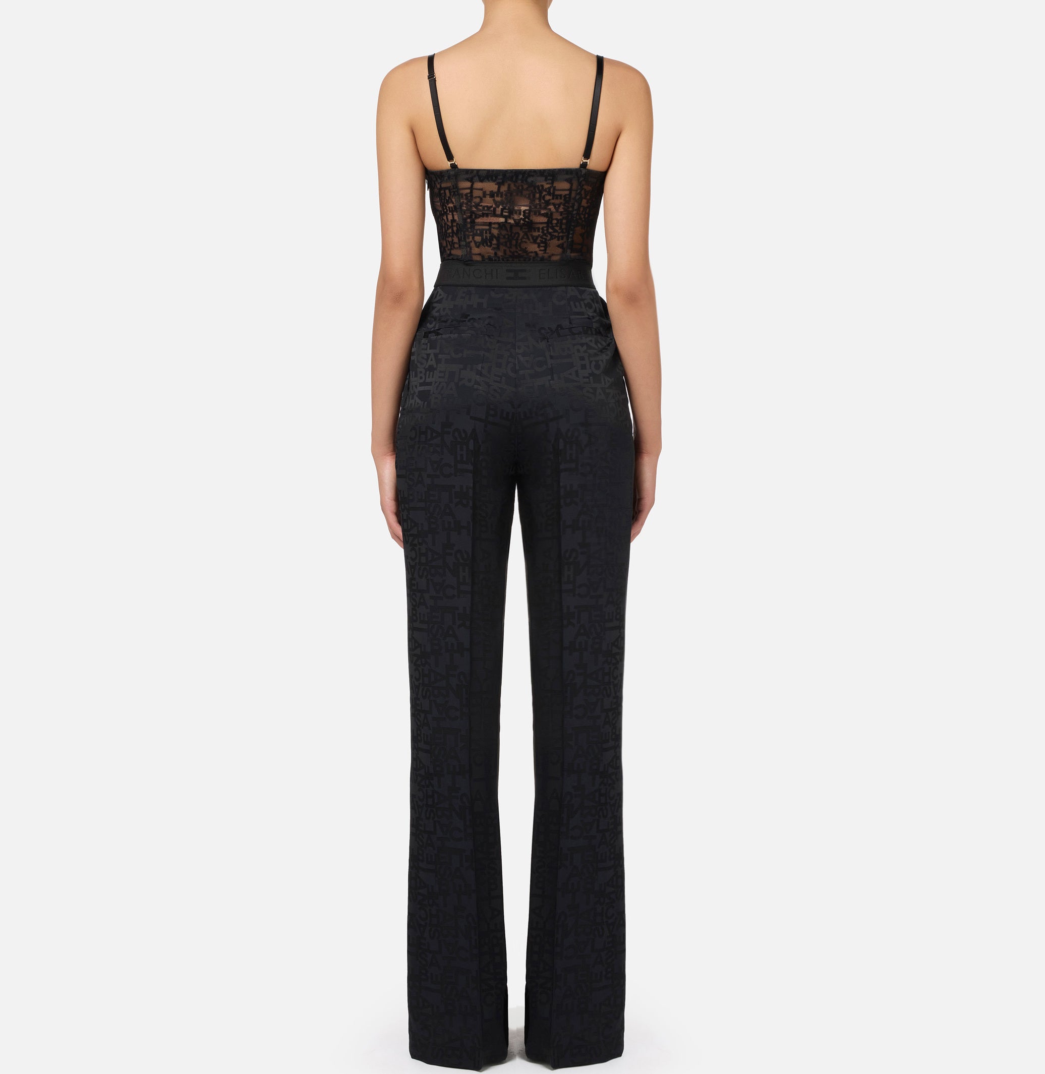 ELISABETTA FRANCHI Tuta Jacquard Logo Lettering-Nero