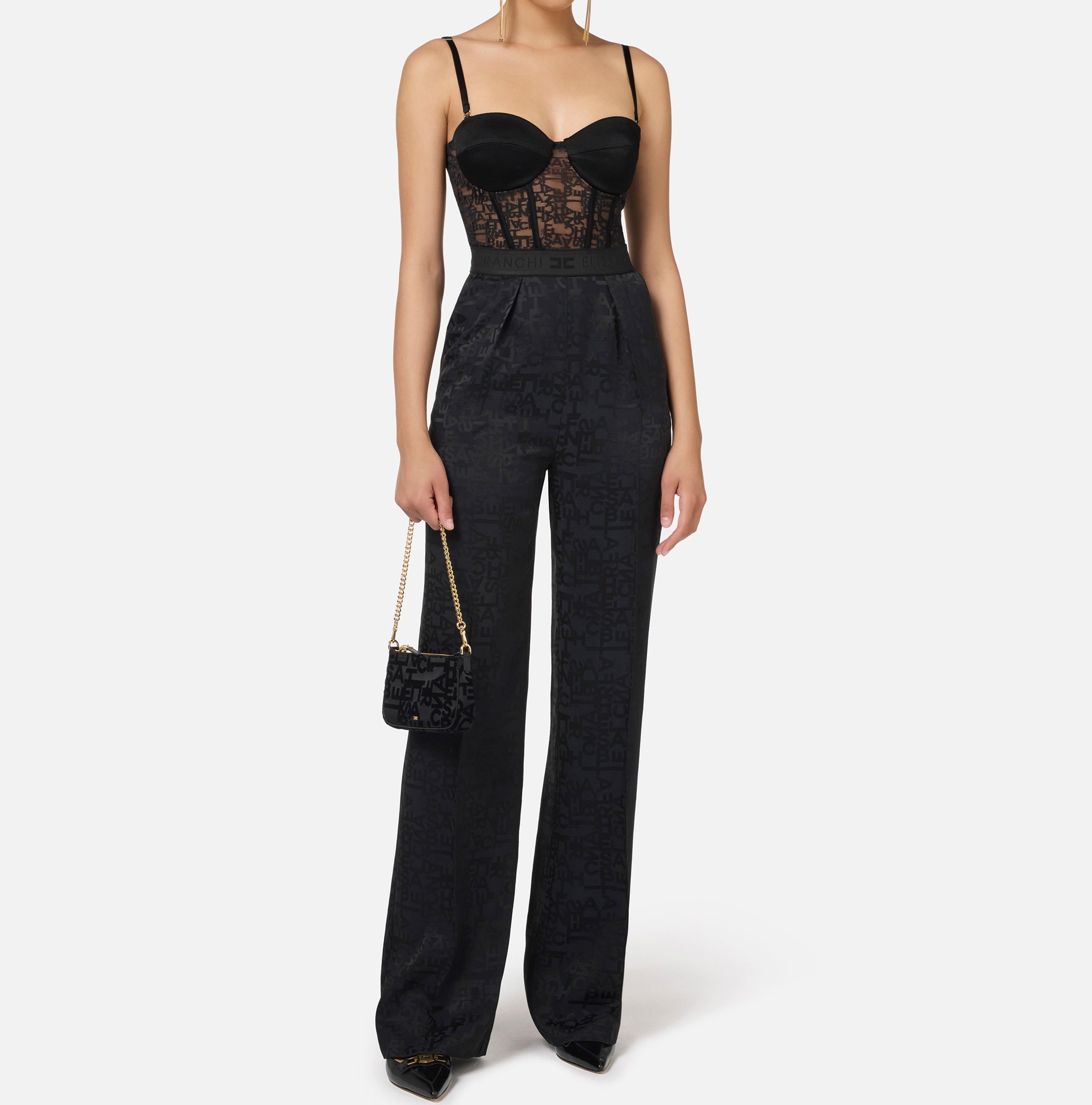 ELISABETTA FRANCHI Tuta Jacquard Logo Lettering-Nero