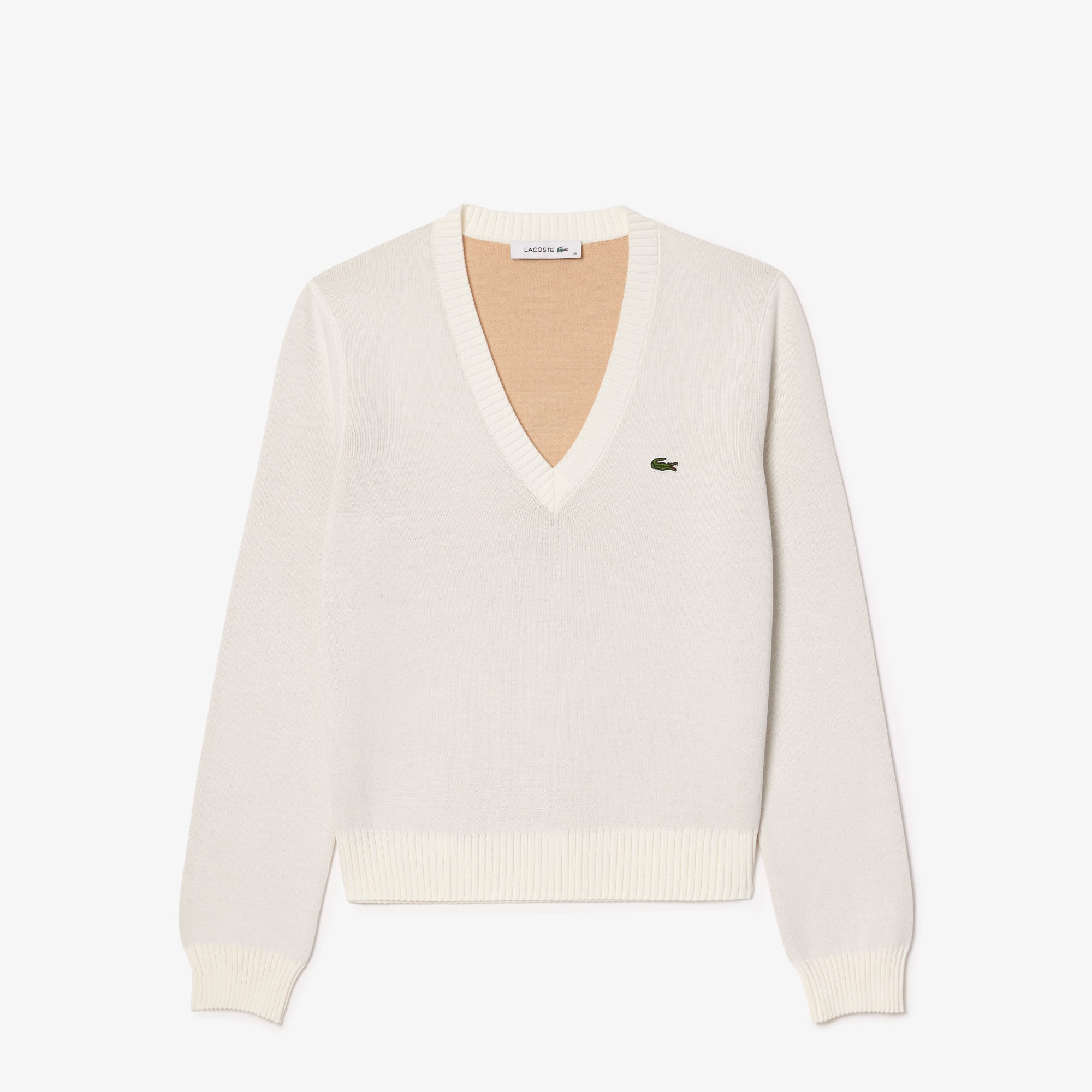 LACOSTE Pullover Donna Cotone V-Bianco