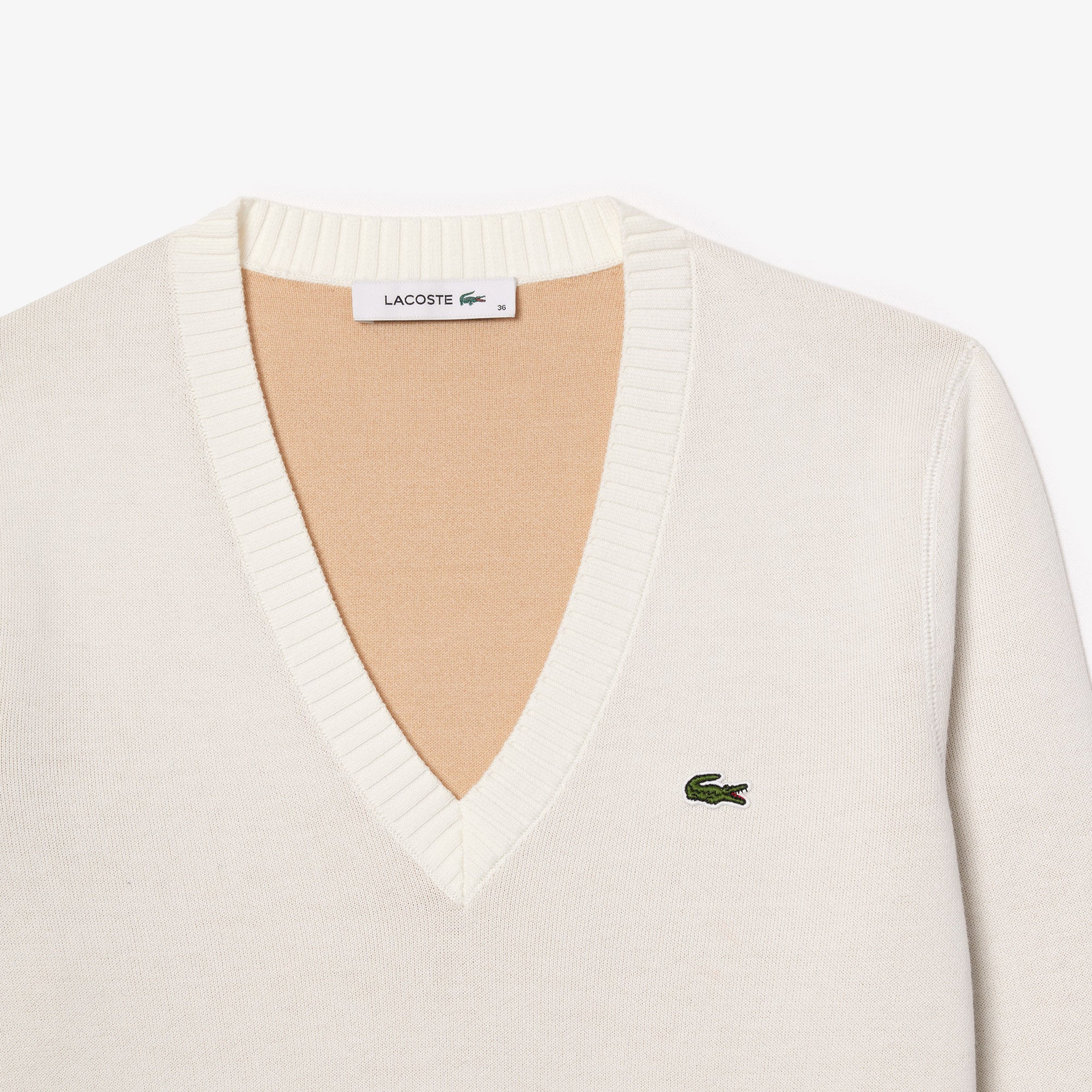 LACOSTE Pullover Donna Cotone V-Bianco