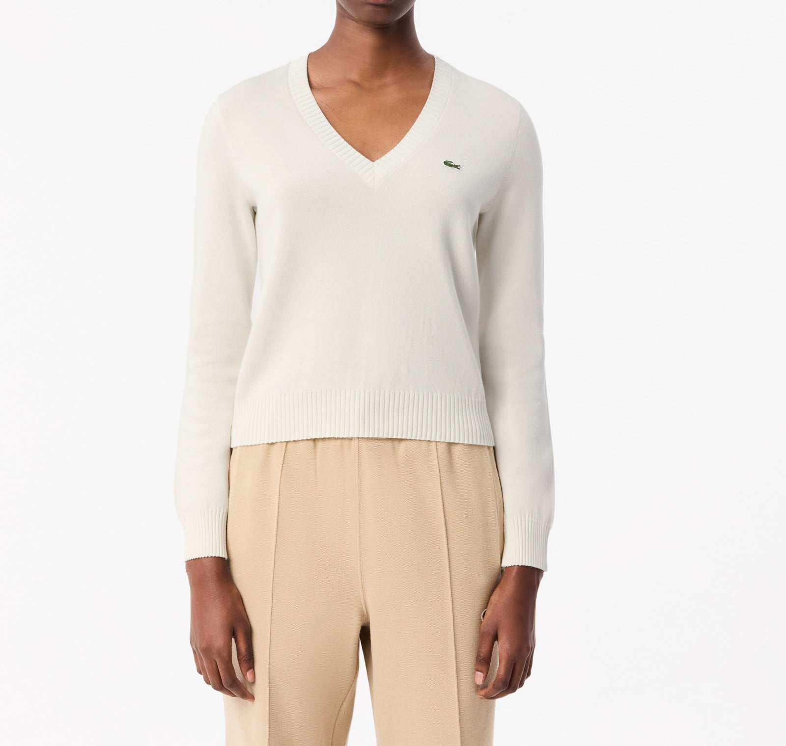 LACOSTE Pullover Donna Cotone V-Bianco