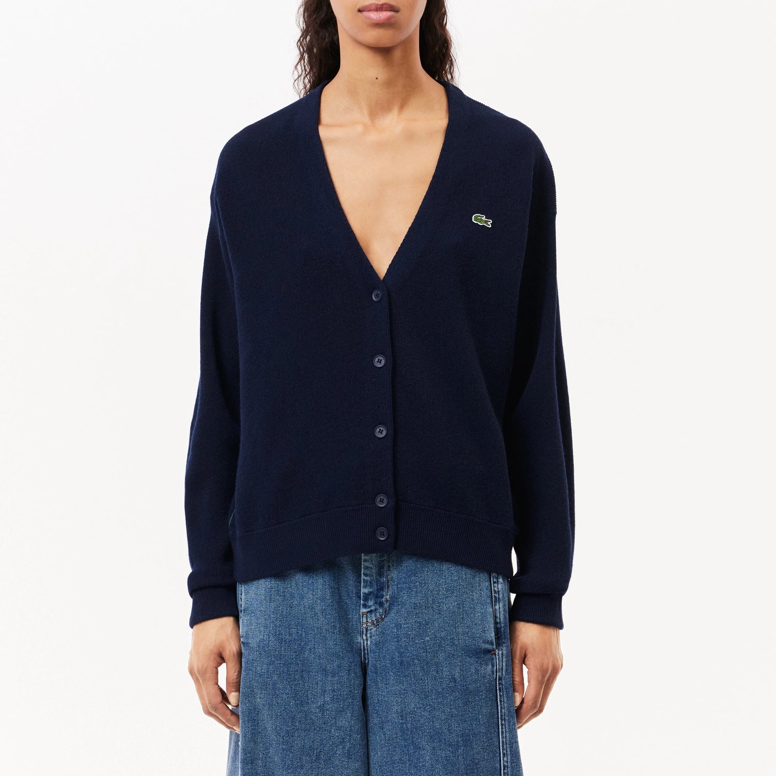 LACOSTE Cardigan Donna Lana-Blu Navy