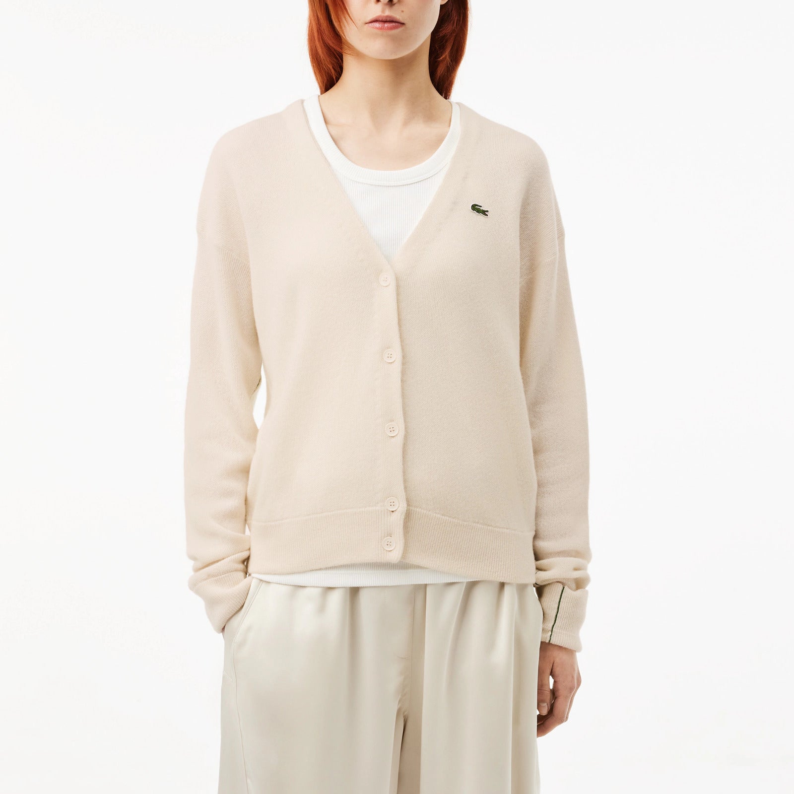 LACOSTE Cardigan Donna Lana-Bianco